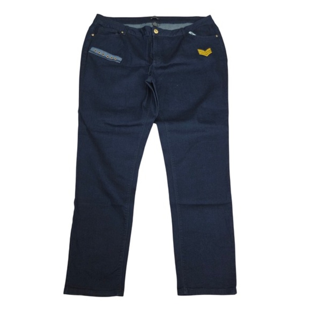 Ashley Stewart Womens Size 24 Dark Wash Straight Leg Jeans Military Detail Blue